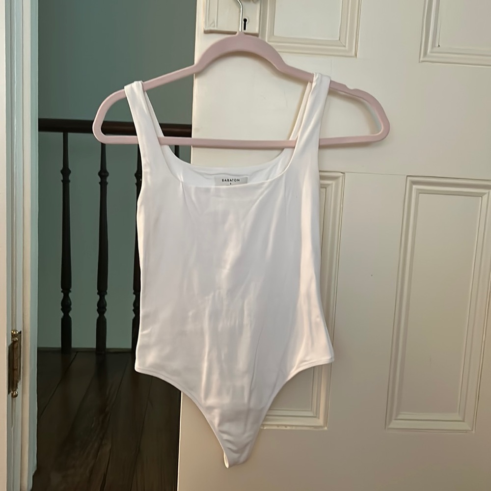 Aritzia (Babaton) body suit, white, square neck, small